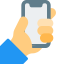 Wide notch on mobile phone in hands icon