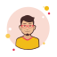Homme à lunettes rouges et chemise jaune icon