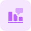 Bar chart report discussed with peer, speech bubble logotype icon