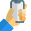 Wide notch on mobile phone in hands icon