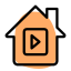 Video access on internet connected home isolated on a white background icon