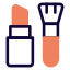 Makeup accessories with a lipstick and foundation brush logotype icon