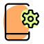 Mobile phone setting with the cogwheel logotype icon