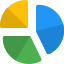 Exploded Pie chart comparison with multiple sections layout icon