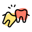 Old age weak tooth begin removed in dental care icon