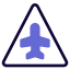 Triangular shape sign board with airplane logotype icon