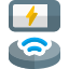 Round charging wireless dock with smartphone layout icon