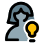 Female user with multiple ideas with lightning bulb logotype icon