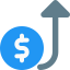 Dollar rise in international market with up direction arrow icon