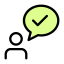 Party member with correct sign under speech bubble icon