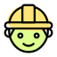 Construction worker face emoticon with safety helmet icon