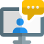 Online chat conversation with speech bubble in monitor icon