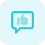 Like and comment on social media with thumbs up on speech bubble icon