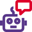 Advanced robot with a internal service message chat bubble isolated on a white background icon