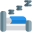 Tourist sleeping in hotel room with Z snoozing layout icon