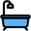 Premium hotel bathtub with overhead shower layout icon