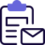 Share report attached with clipboard with envelope logotype icon