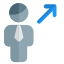 Businessman moving in direction north east direction icon