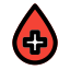 Blood bank with droplet and plus logotype layout icon