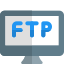 Desktop computer connected to FTP server for data file transfer icon