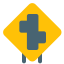 Road with multiple intersection roads on a road sign icon