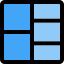 Square block split into several parts icon