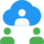 Online meeting via cloud server all around the world icon