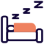 Tourist sleeping in hotel room with Z snoozing layout icon
