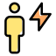 Employee with a flash layout isolated on a white background icon