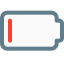 Low battery power level indication isolated on a white background icon