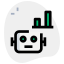 Robot with statics bar graph isolated on a white background icon