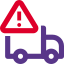 Warning logotype from running cargo logistic truck icon