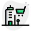 Retail outlet of a building with the shopping trolley Logotype icon