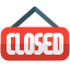 Closed sign board hanging at shopping mall door icon