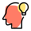 Head with lighting bulb indication idea or thought icon