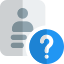 Company profile employee ID with a question mark isolated on a white background icon