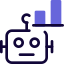 Robot with statics bar graph isolated on a white background icon