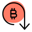 Bitcoin cryptocurrency internation value under decline arrow icon