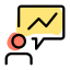 Businessman with sales infilation figure graph in comment box icon