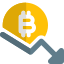 Fall of bitcoin value infographics, downfall arrow sign icon