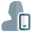 Single male user using web messenger on a smartphone icon