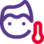 Patient measuring the temperature while introduced by Corona virus icon