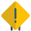 Caution with a exclamation mark on a signboard layout icon