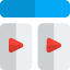 Double play button or fast forward button in a square box icon