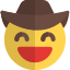Broad grinning smiling eyes cowboy with hat icon