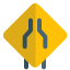 Both side narrow roads connecting to a single Lane Road icon