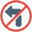 DO not turn left side with Traffic sign board crossed icon