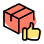 Thumbs up positive gesture feedback of an item delivered timely icon