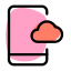 Smartphone with cloud connected storage plan layout icon