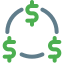 Money in circular connection with dollar sign icon